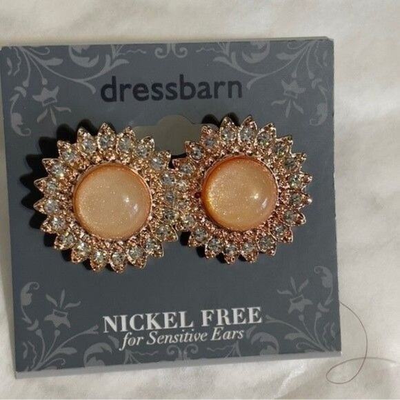 Dress Barn New Earrings Pierced Pink Cat Eye Center Rhinestones Rose Gold - Picture 5 of 6